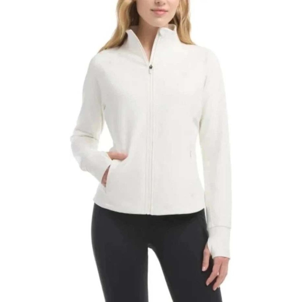 NWT Jockey Women's M Satin Stitch Yoga Sweatshirt Off White Full Zip